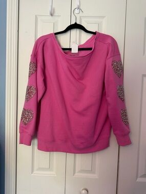 Off-the-Shoulder Pink Heart Sleeve Sweater